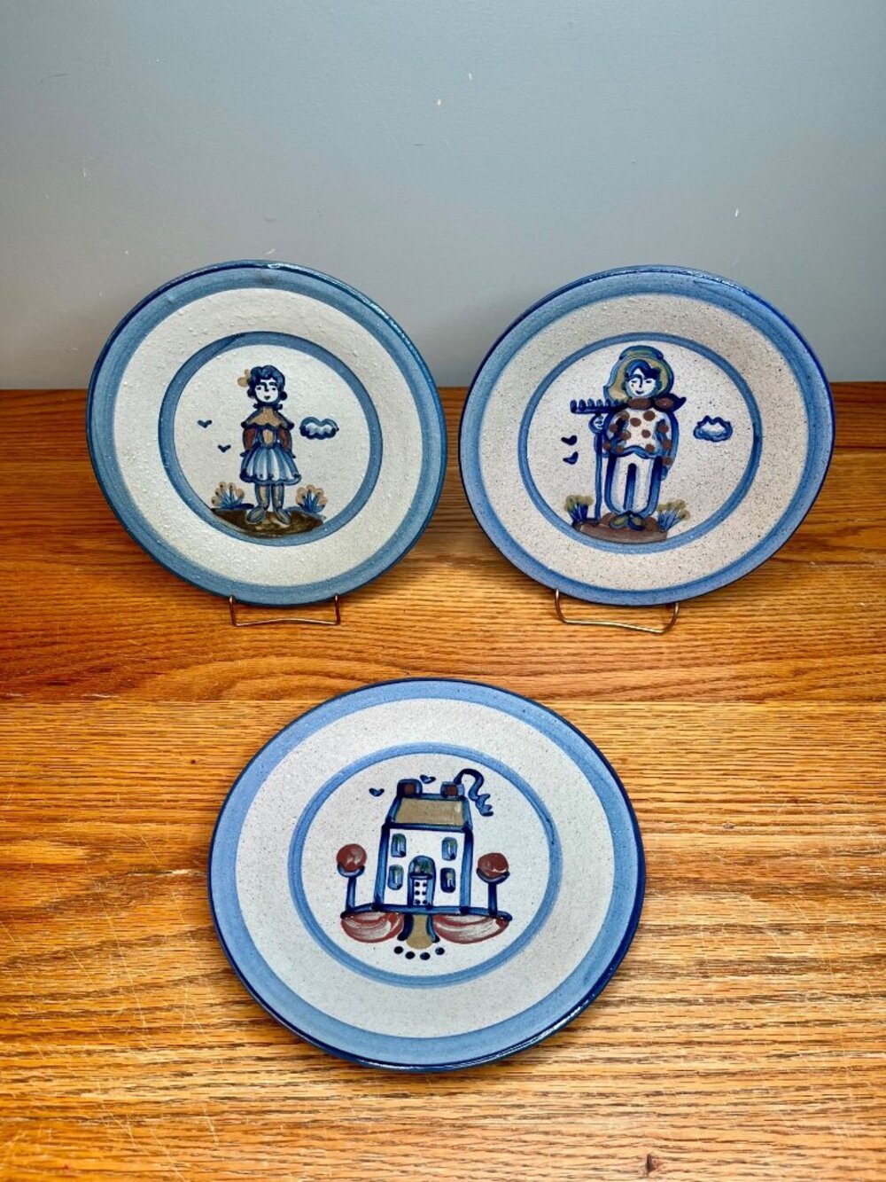 Set of 3 MA Hadley Country Scene Blue 9" Lunch Plate Possible TEST PLATES